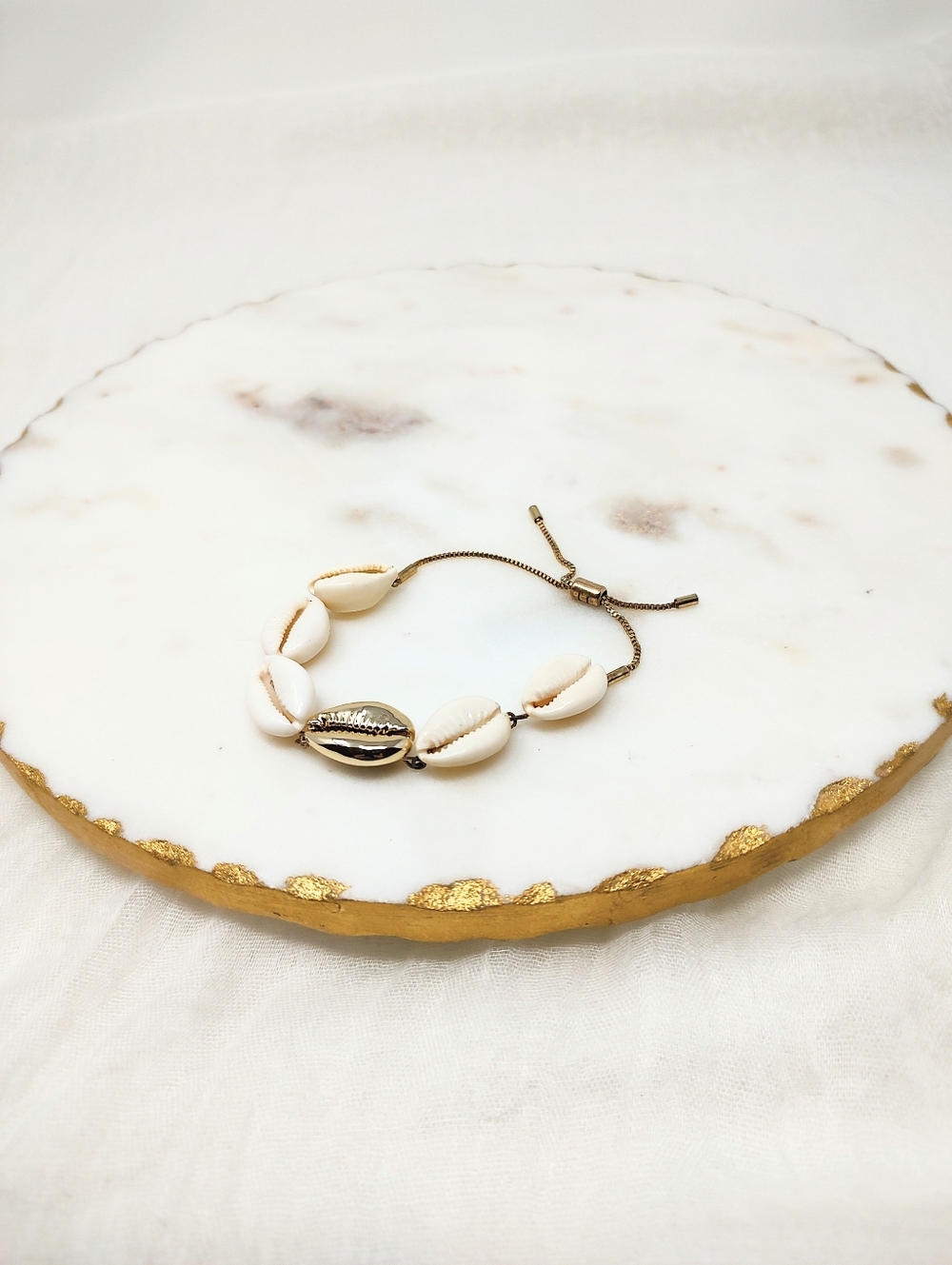Gold and White Shell Adjustable Bracelet